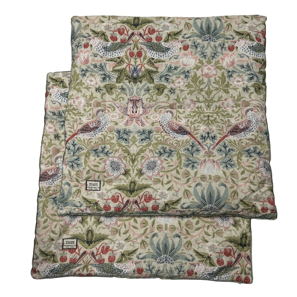 William Morris Shams Euro Quilted "Strawberry Thief Summer" 2 pc Set Pair